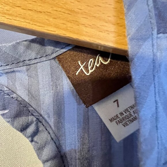 Tea Collection Girls Blue Striped Dress 7 Abstract Keyhole Back Casual School - Picture 3 of 5